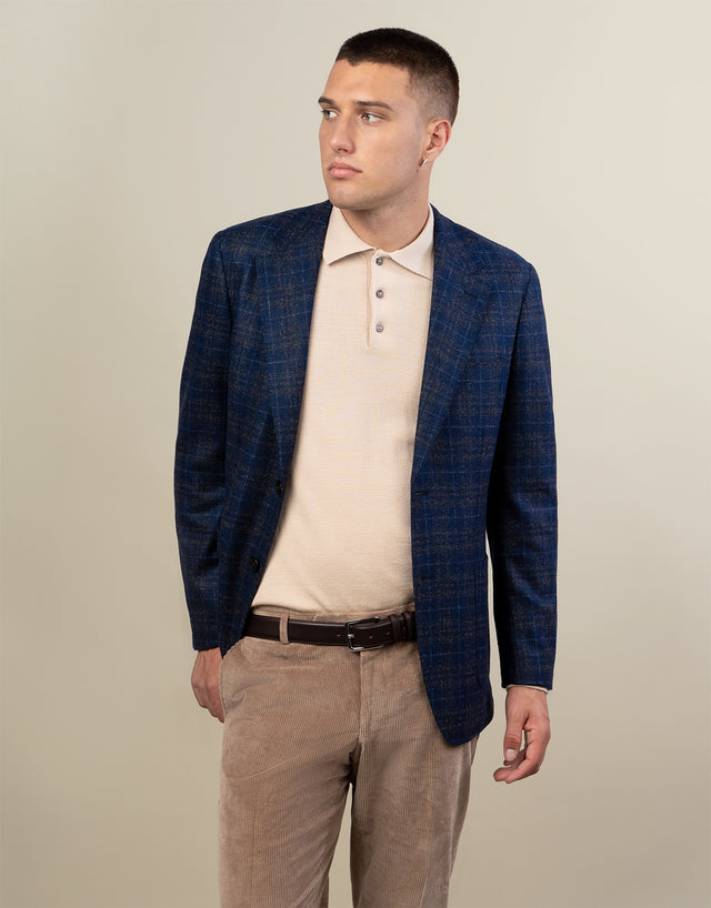 Malta Navy & Brown Check Blazer