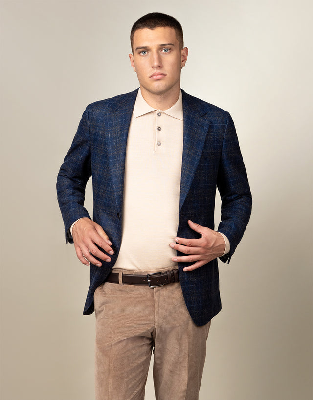 Malta Navy & Brown Check Blazer