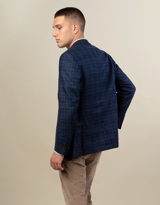Malta Navy & Brown Check Blazer