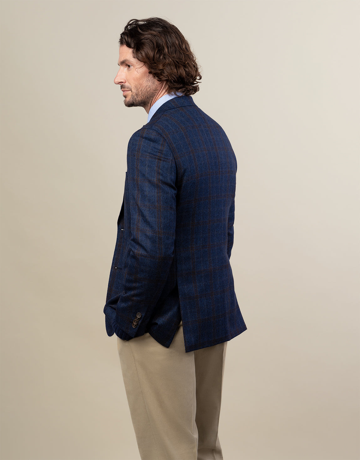Lyon Navy & Brown Windowpane Check Blazer