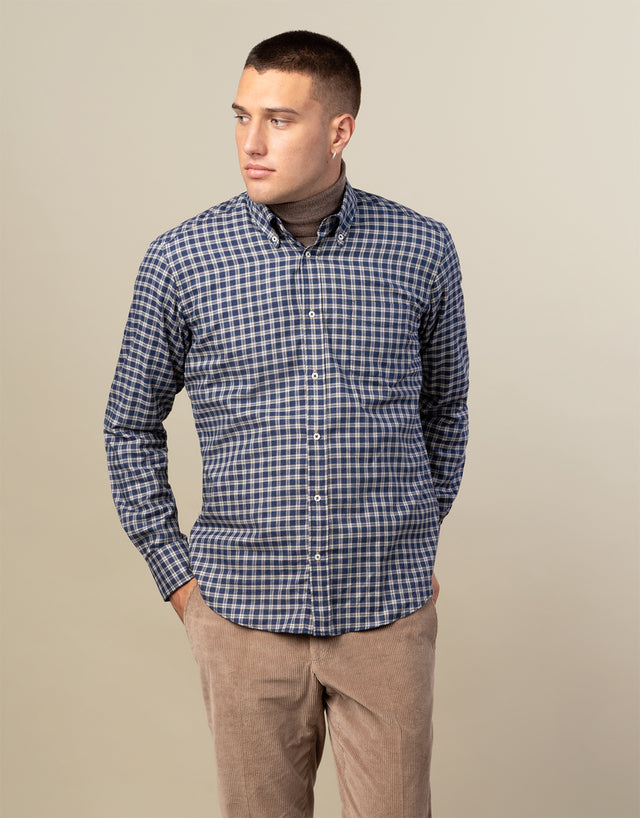 Ohope Blue & Grey Check Flannel Shirt