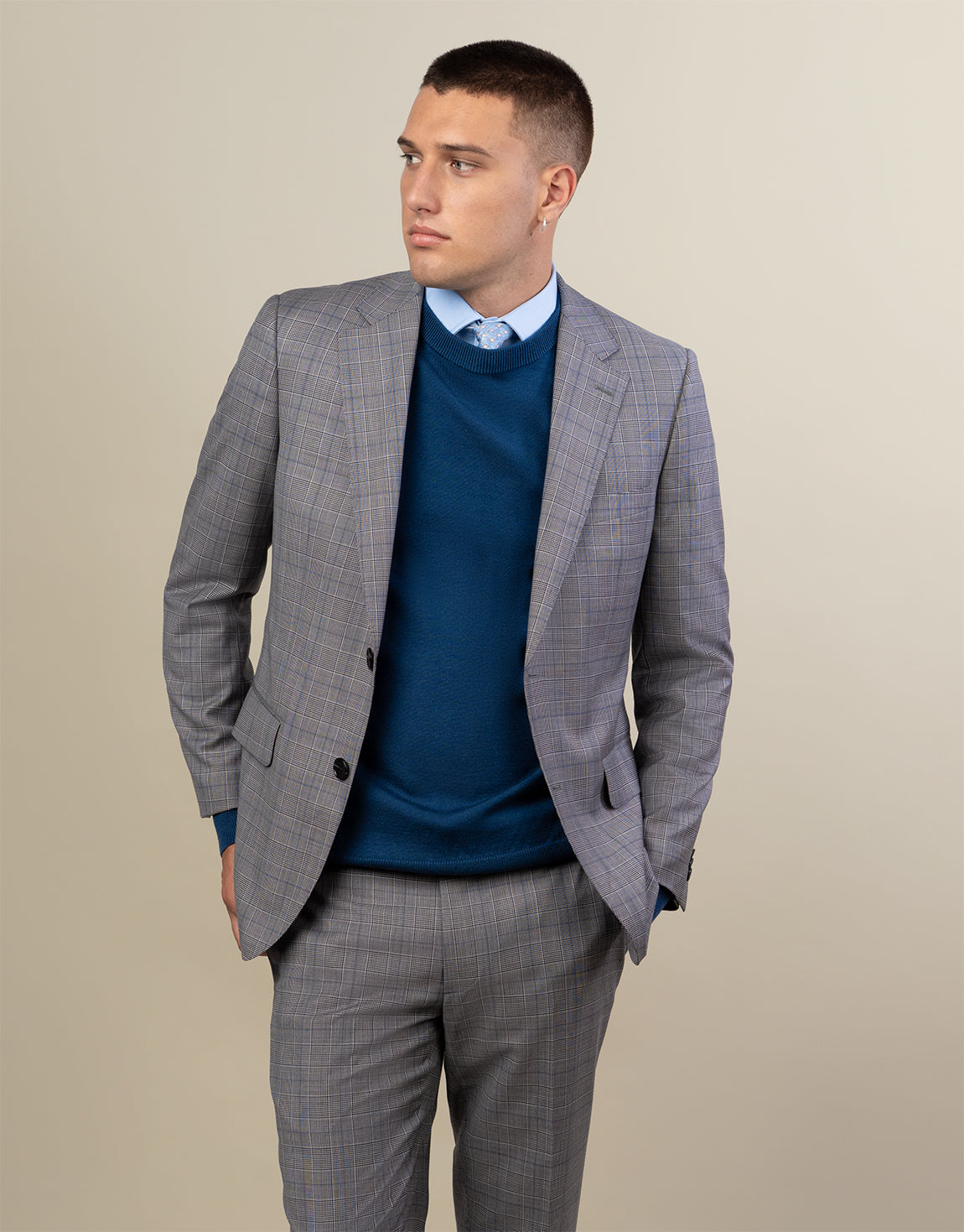 Cooper Grey & Blue Glen Check Suit Jacket