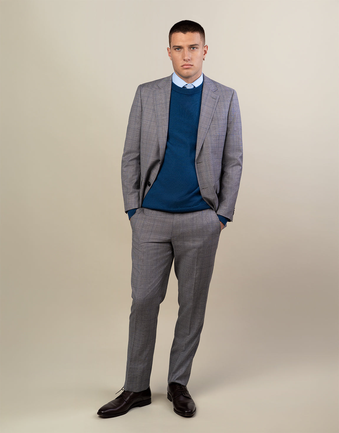 Lotus Grey & Blue Glen Check Trouser