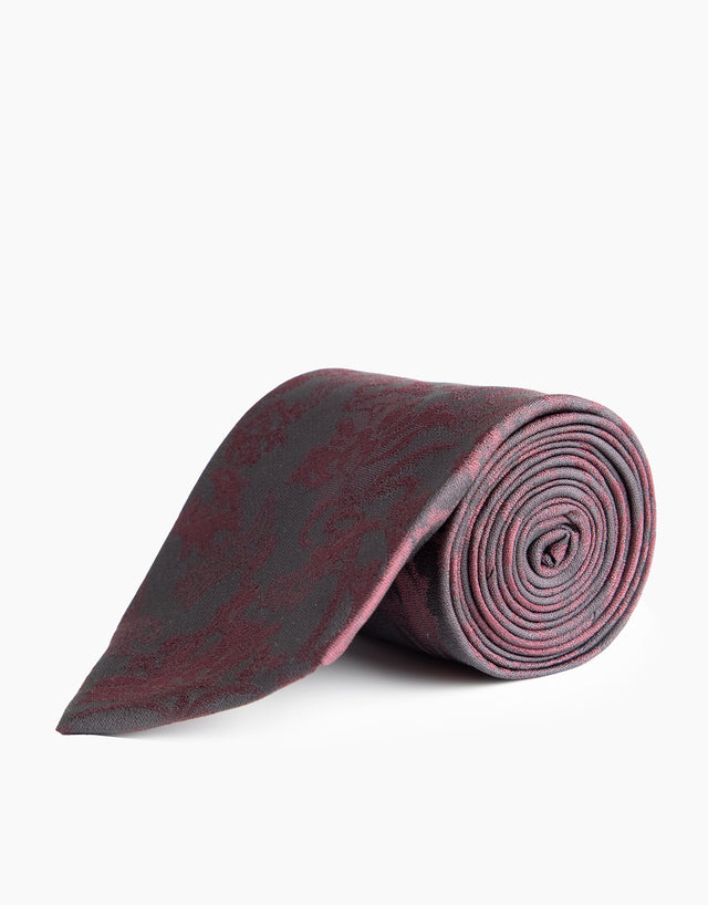 Burgundy Floral Jaquard Silk Tie