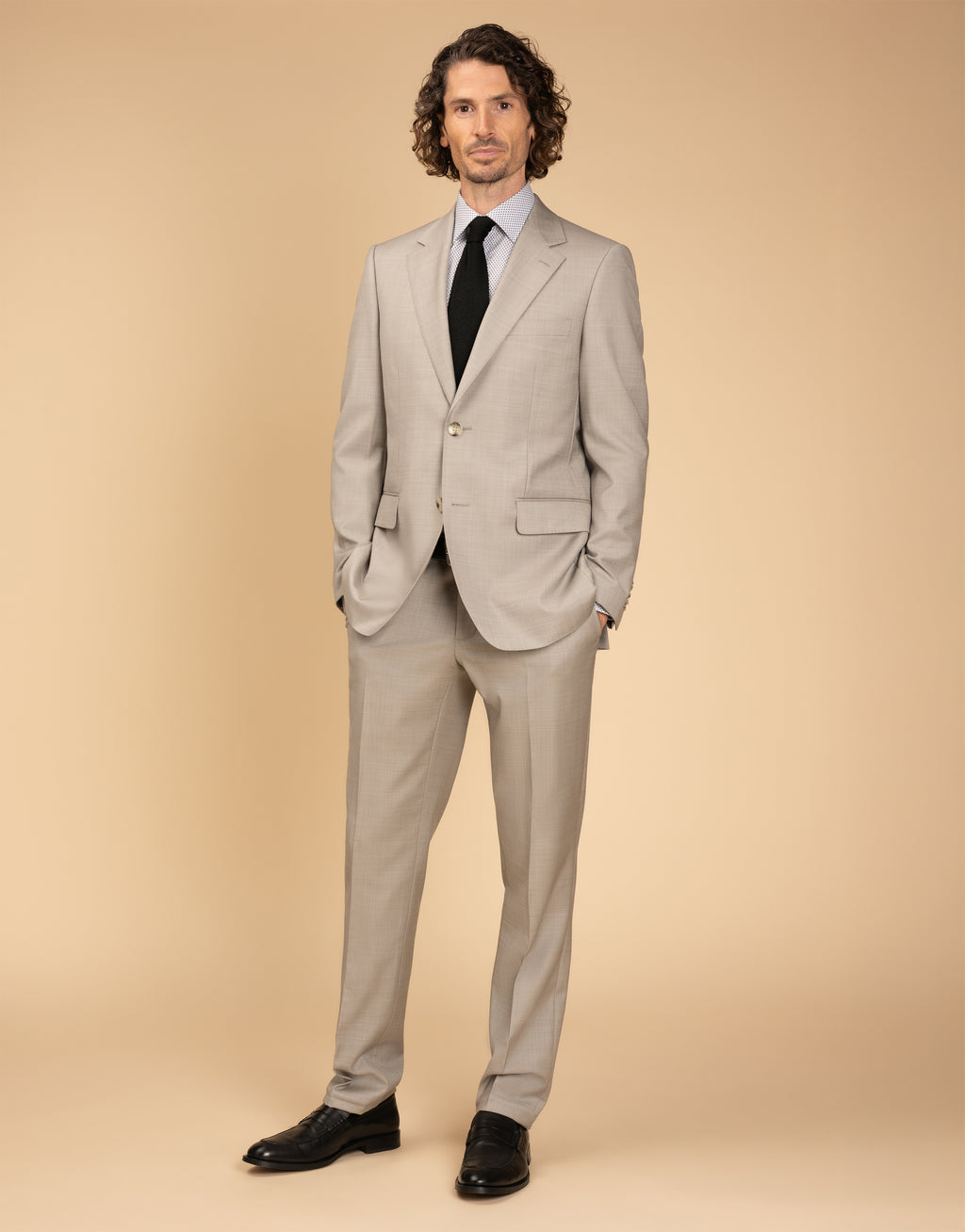 Lotus Beige Sharkskin Suit Trouser