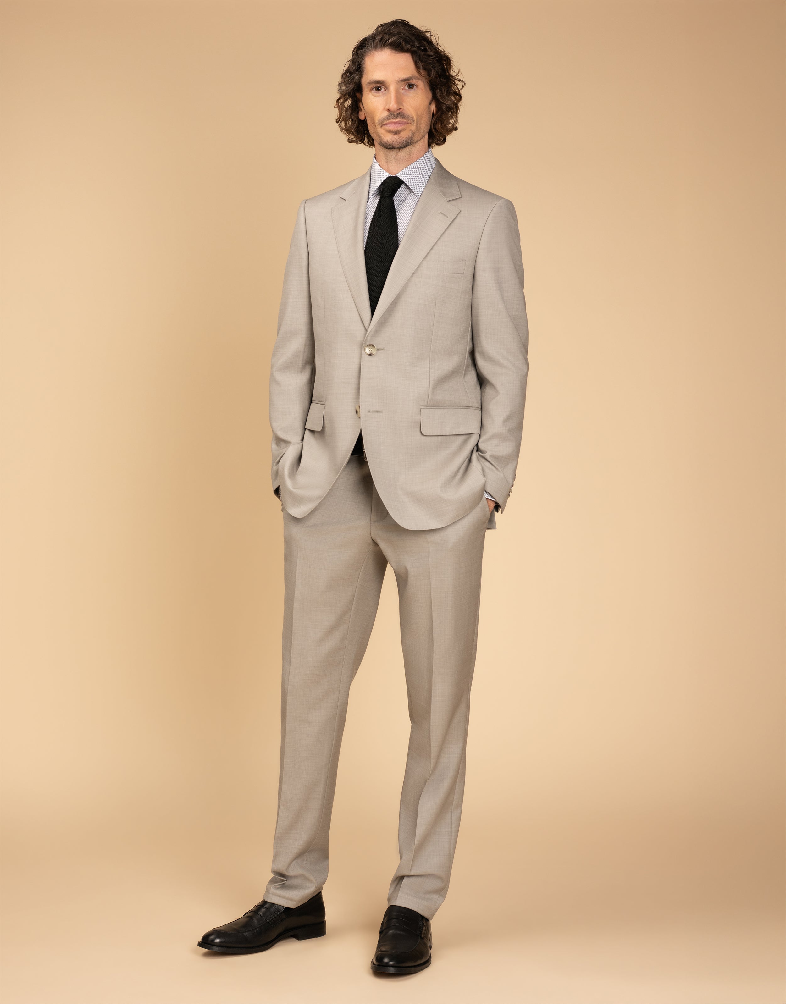 Lotus Beige Sharkskin Suit Trouser
