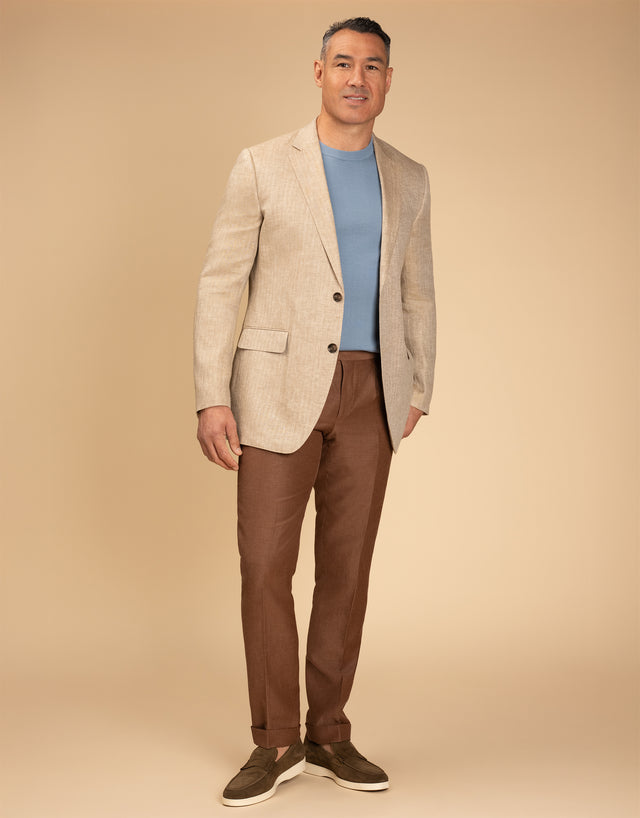 Evans Tobacco Linen Blend Twill Trouser