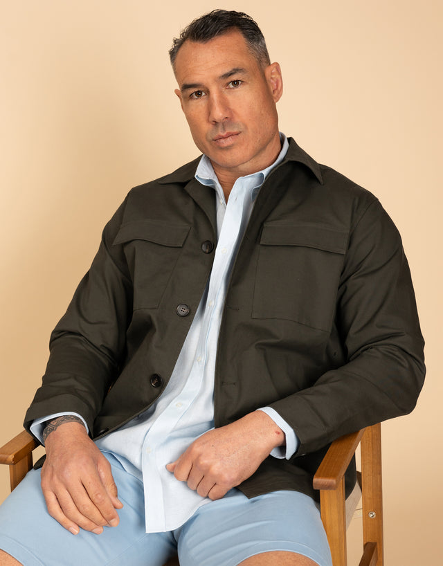Devonport Khaki Green Cotton Shirt Jacket