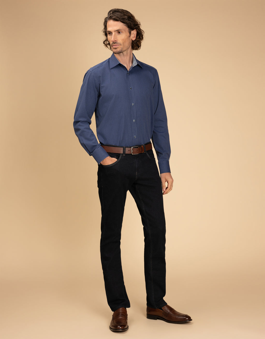 Barbican Navy Blue Spot Shirt