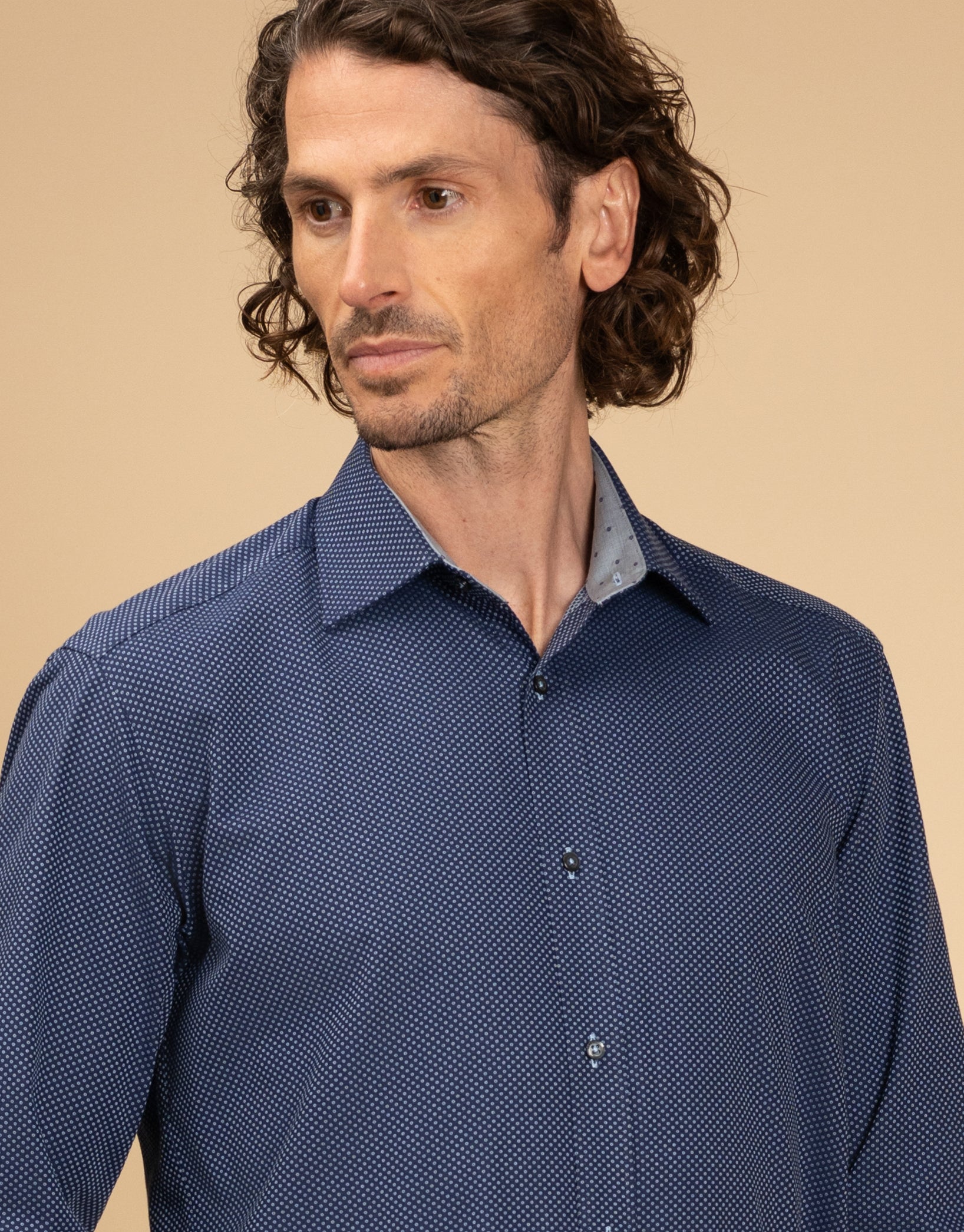 Barbican Navy Blue Spot Shirt