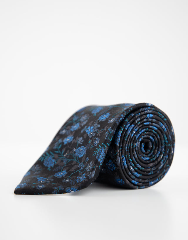 Black & Blue Floral Silk Tie