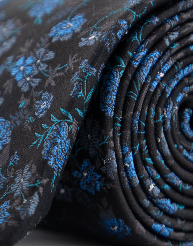 Black & Blue Floral Silk Tie