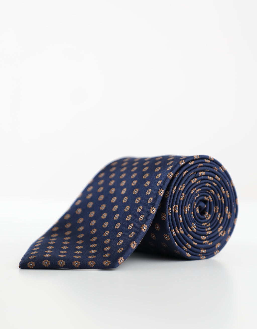 Navy & Brown Floral Geometric Silk Tie