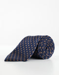 Navy & Brown Floral Geometric Silk Tie