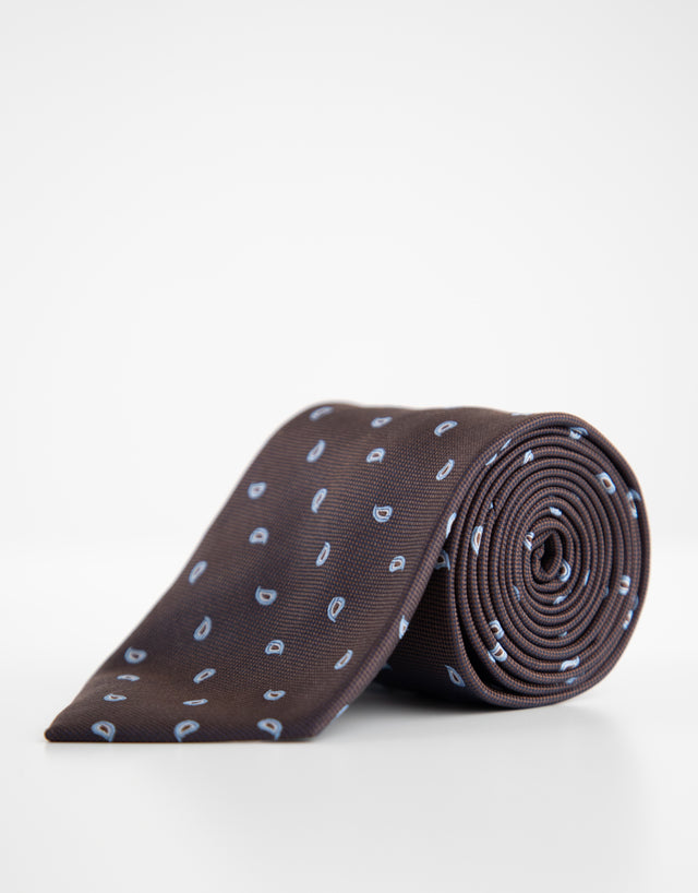 Brown & Blue Micro Paisley Silk Tie