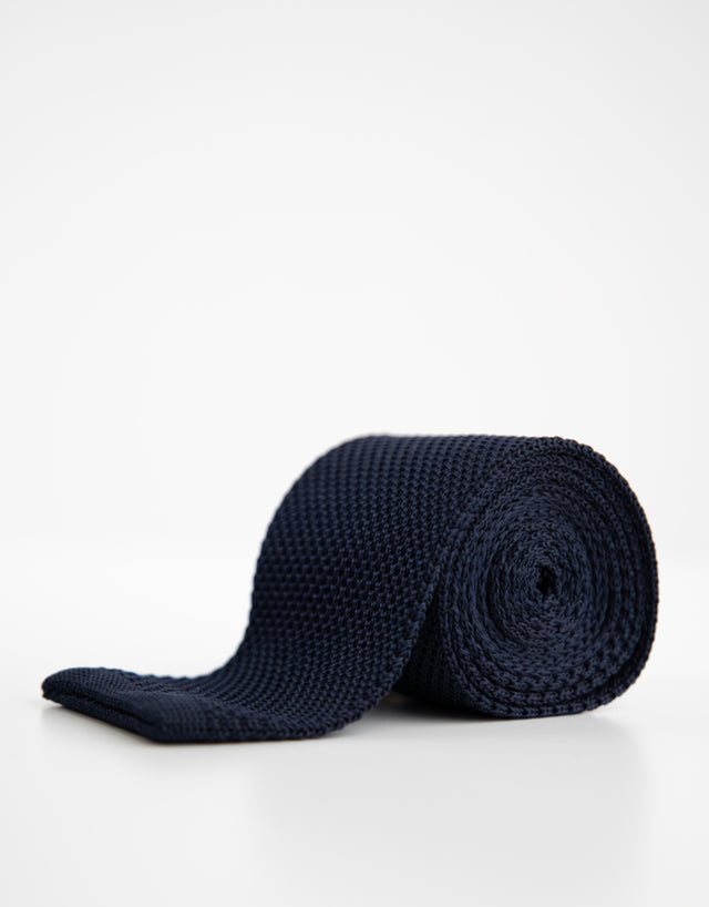 Navy Knitted Silk Tie