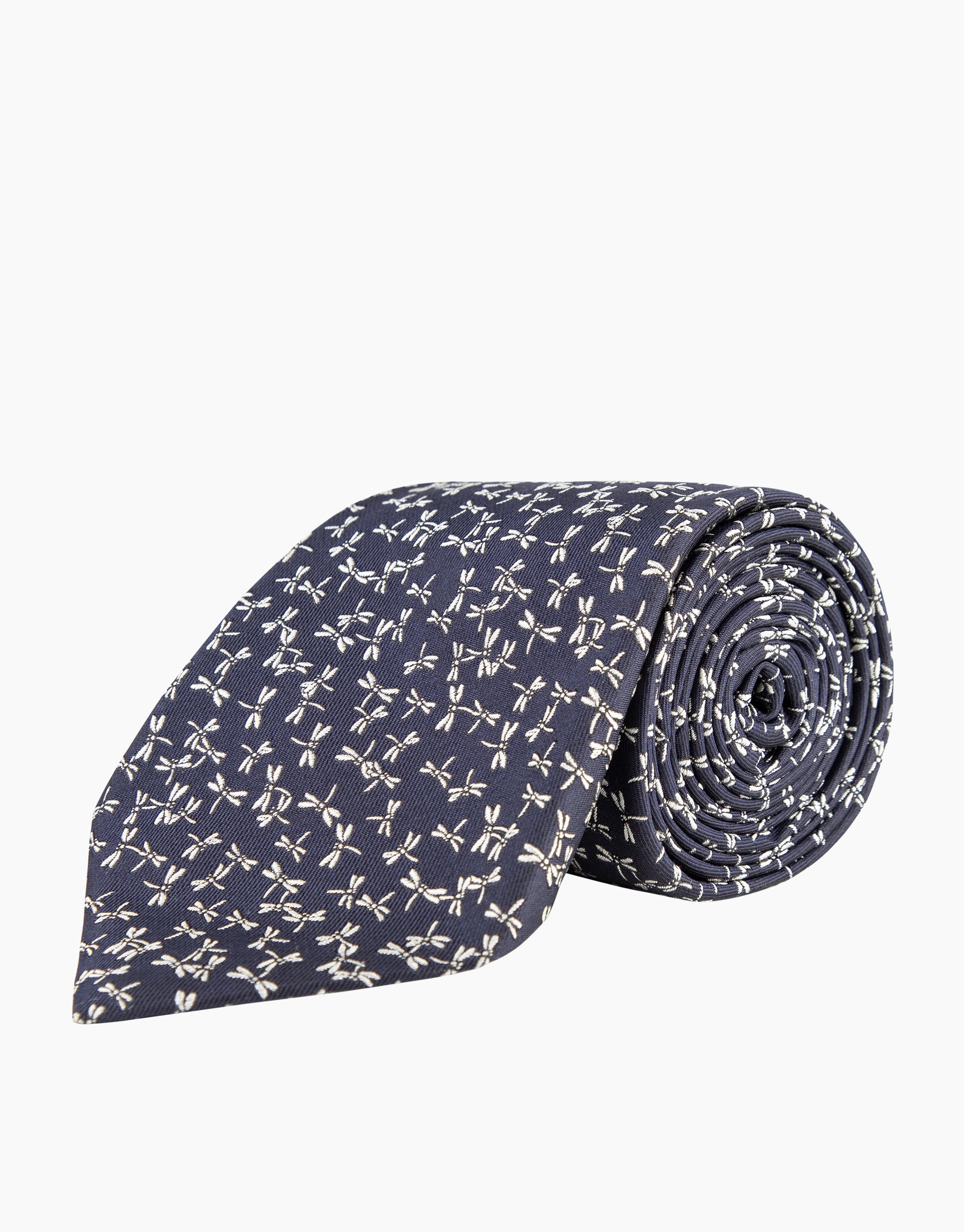 Navy & White Dragonfly Silk Tie