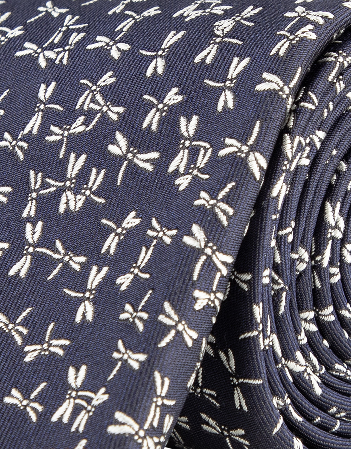 Navy & White Dragonfly Silk Tie