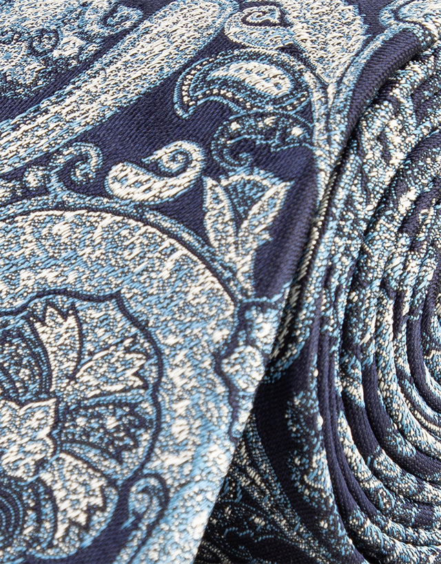 Blue & White Large Paisley Jacquard Silk Tie