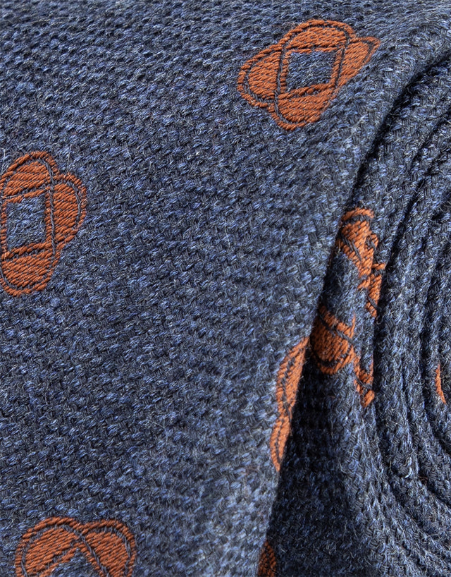 Blue & Burnt Orange Geometric Silk Wool Tie
