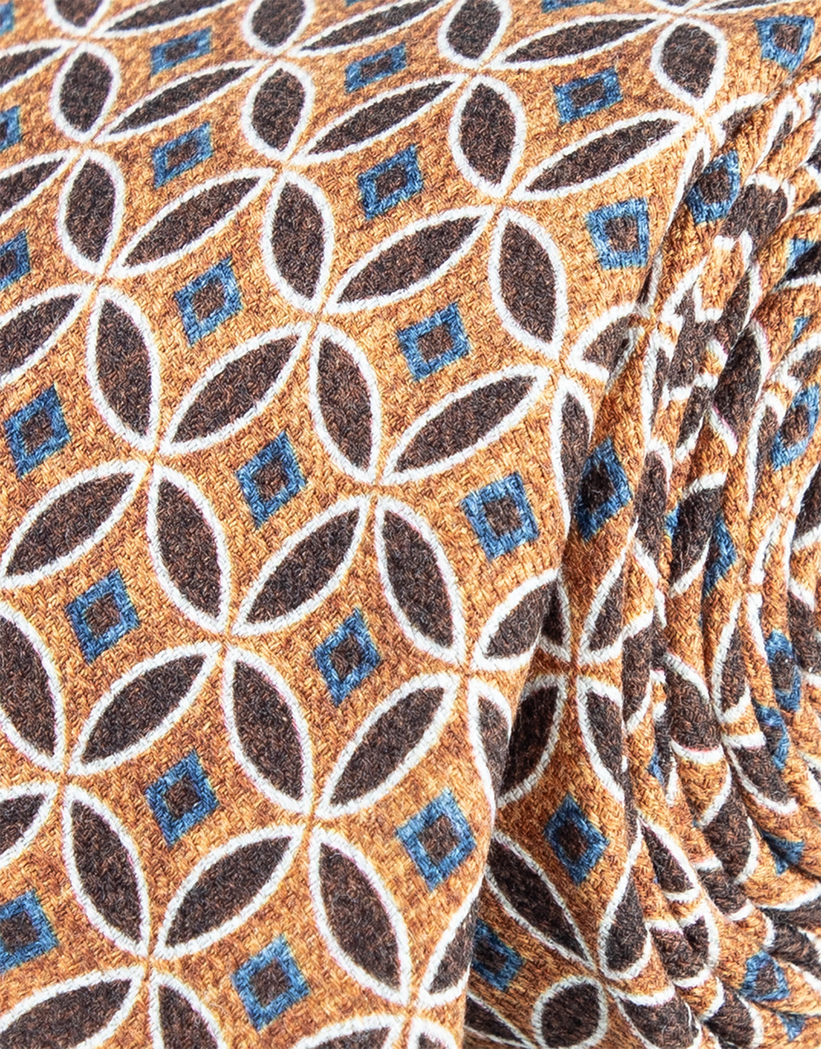Burnt Orange Brown & Blue Geometric Silk Tie