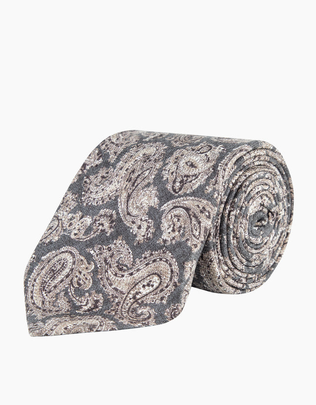 Charcoal & Brown Paisley Silk Tie