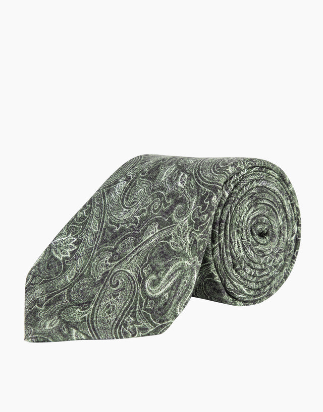 Sage Green Paisley Print Silk Tie