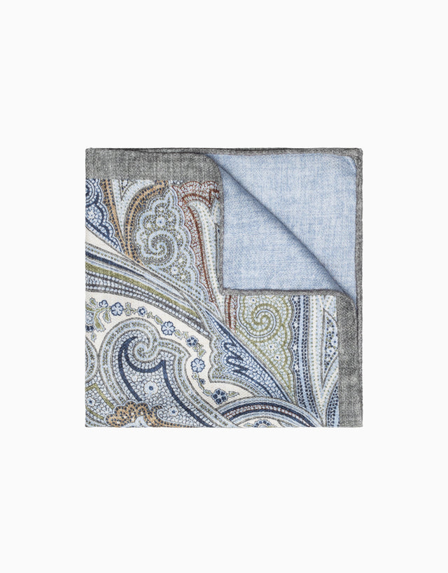 Light Blue & Cream Paisley Reversible Pocket Square