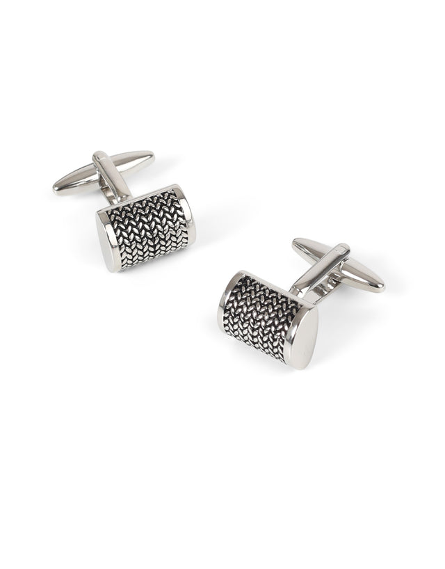 Black & Sliver Herringbone Texture Cufflink