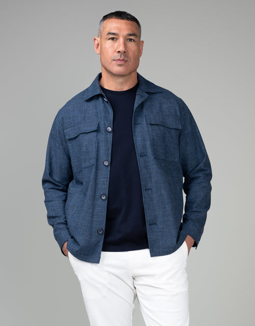 Devonport Pacific Blue Linen-Slub Shirt Jacket - front