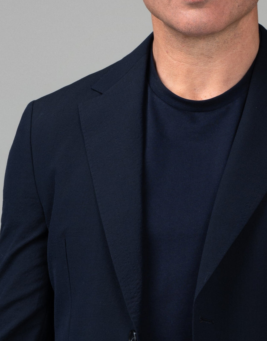 Malta Navy Seersucker Blazer - lapel detail