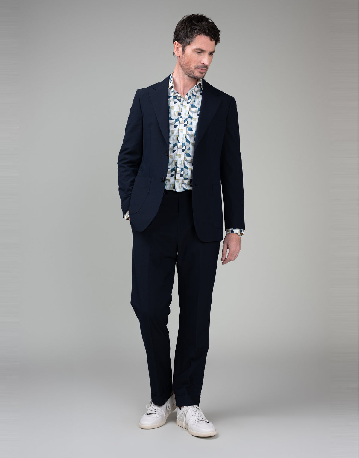 Malta Navy Seersucker Blazer - full length