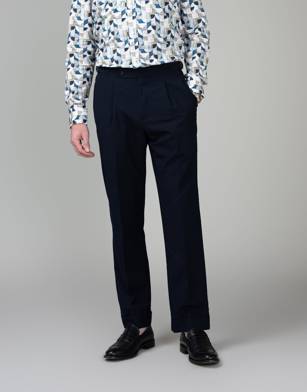 Evans Navy Seersucker Trouser - front