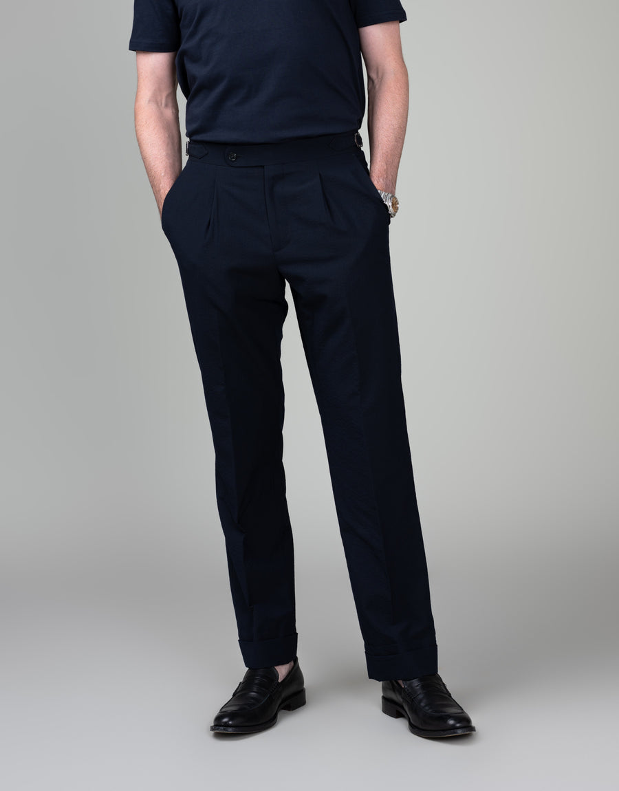 Evans Navy Seersucker Trouser - front