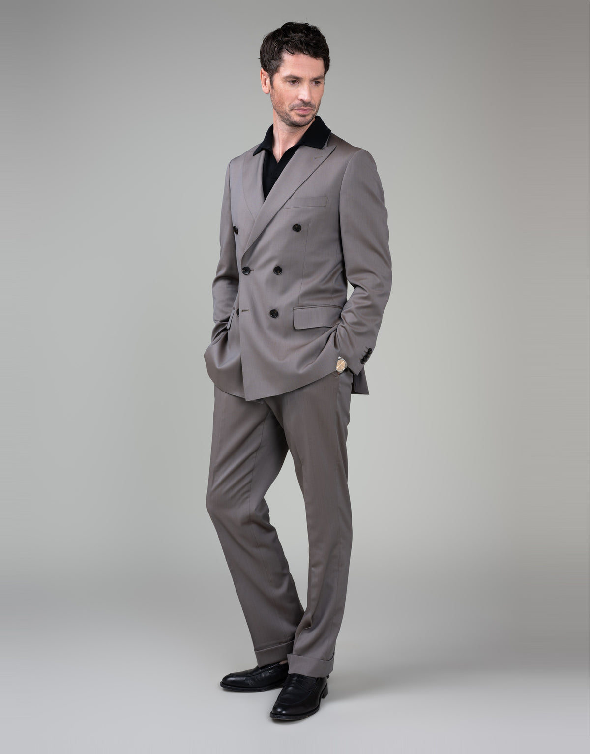 Doppio Brown Solaro Double Breasted Suit - full length
