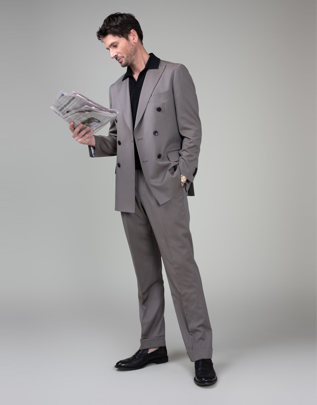 Doppio Brown Solaro Double Breasted Jacket - full length