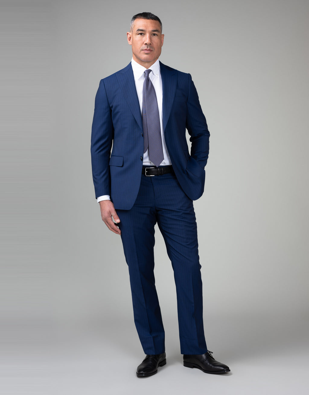 Lyon Blue Pinstripe Suit - full length