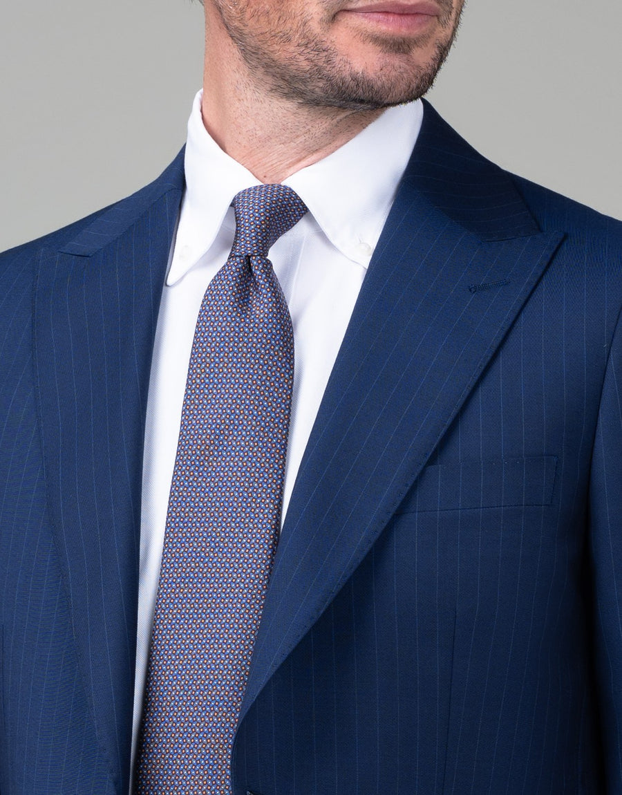 Lyon Blue Pinstripe Suit Jacket - lapel detail