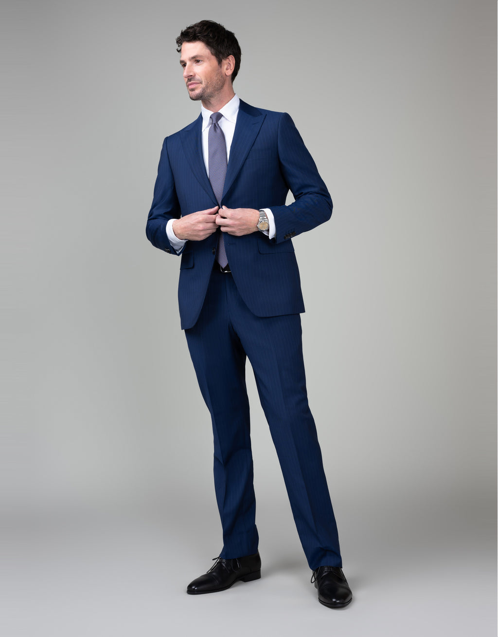 Lotus Blue Pinstripe Suit Trouser - full length