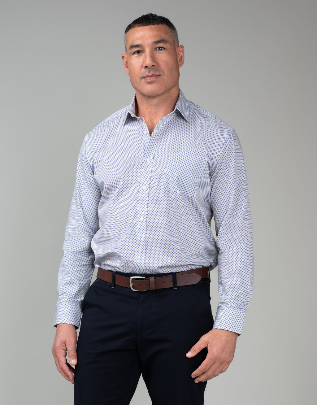 Sinatra Beige & Blue Microdesign Print Shirt - front