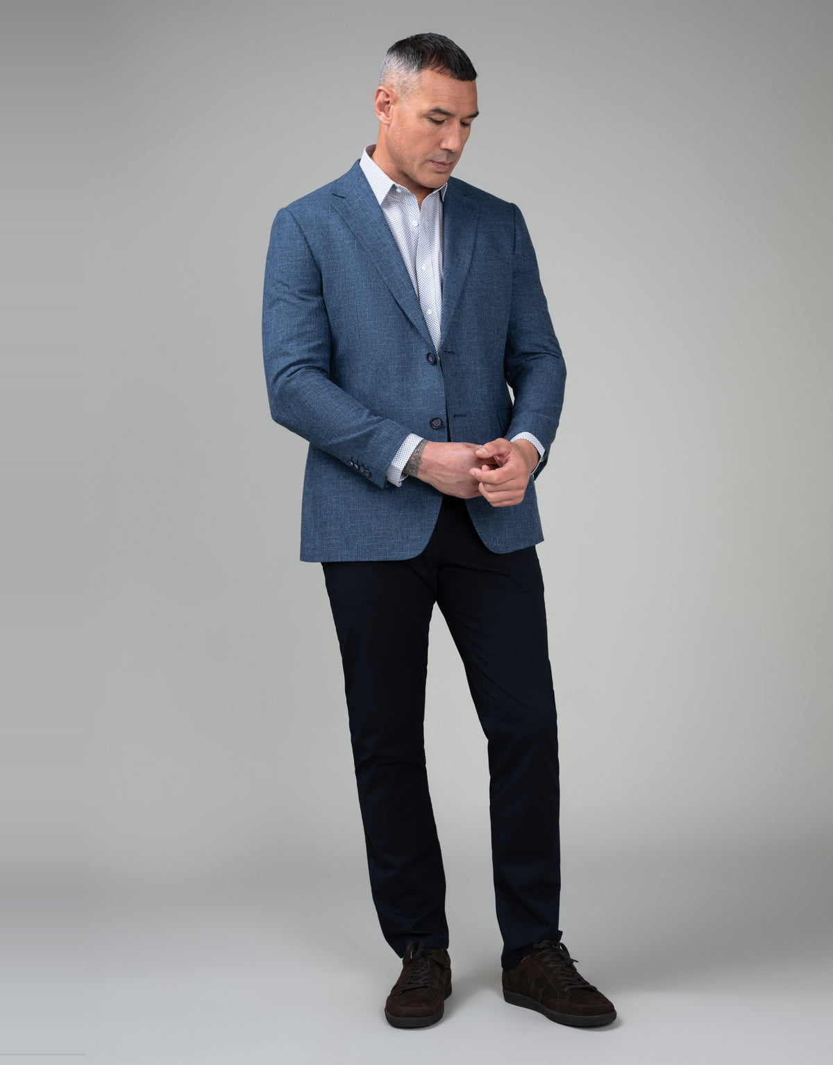 Sinatra Beige & Blue Microdesign Print Shirt - styled look