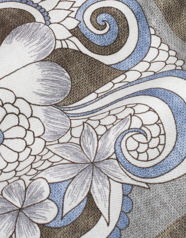 Light Brown & Blue Floral Italian Silk Pocket Square