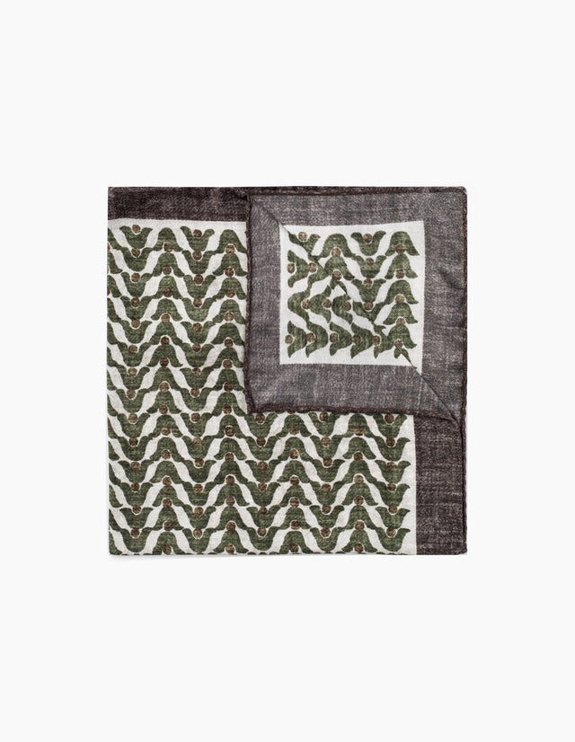 Brown, Cream & Green Geo Italian Silk Pocket Square