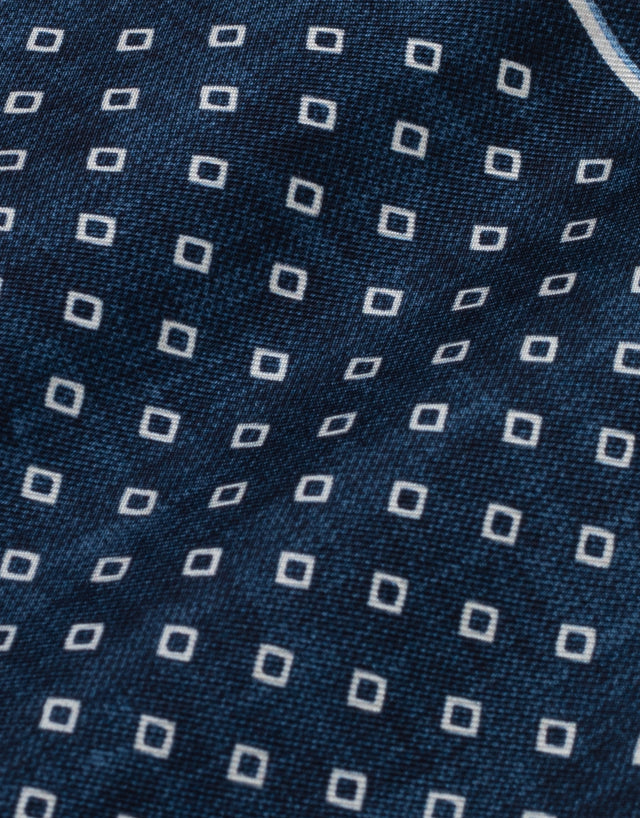 Navy & White Diamond Italian Silk Pocket Square