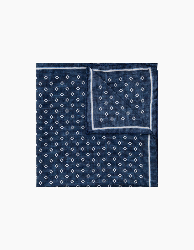 Navy & White Diamond Italian Silk Pocket Square
