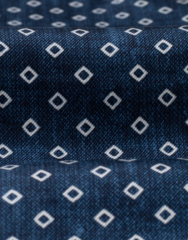 Navy & White Diamond Italian Silk Pocket Square