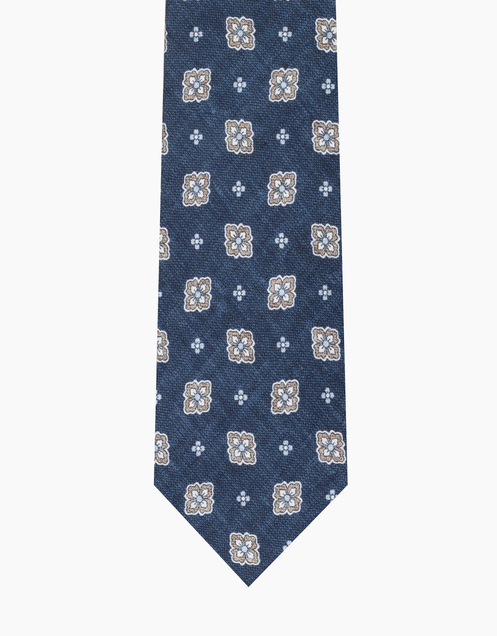 Blue & Sand Floral Medallion Italian Silk Tie
