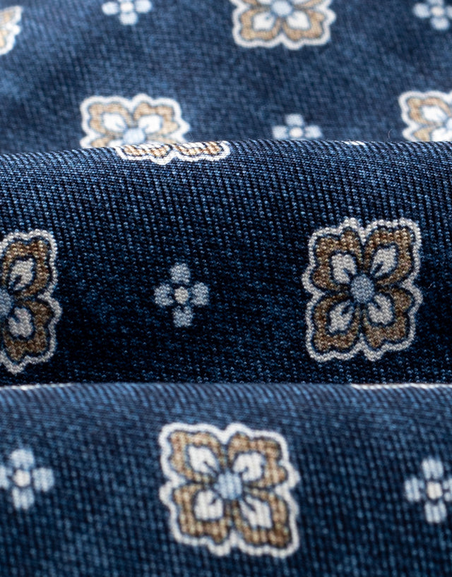 Blue & Sand Floral Medallion Italian Silk Tie
