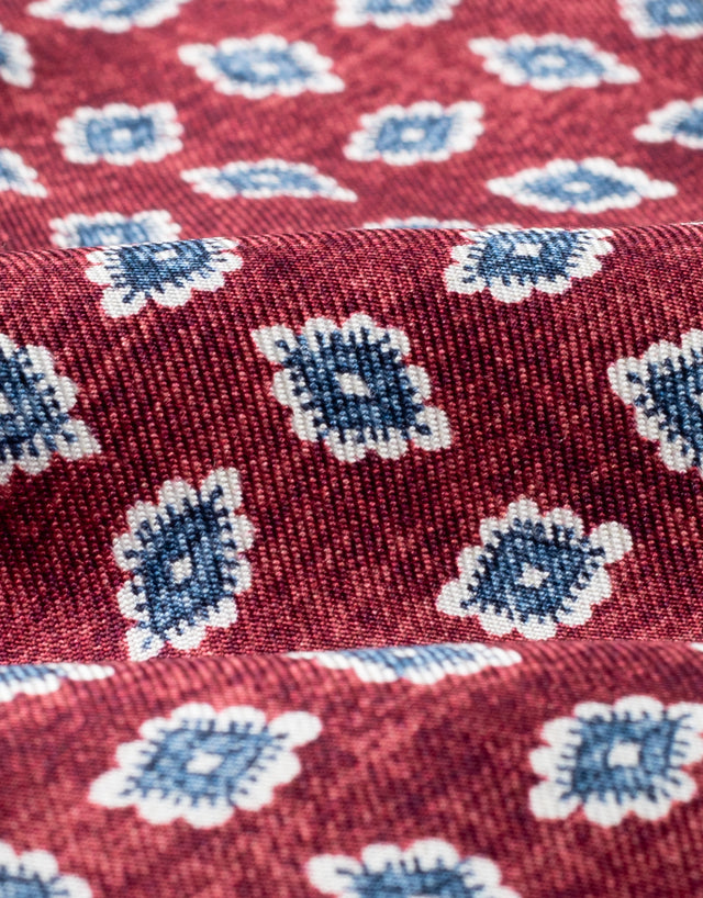 Maroon & Blue Diamond Floral Italian Silk Tie