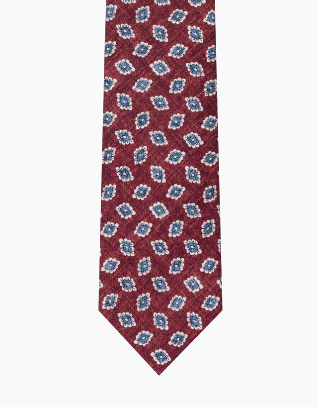 Maroon & Blue Diamond Floral Italian Silk Tie